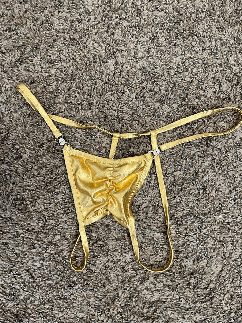 Gold Satin Garter (crotchless) Thong with Adjustable Straps